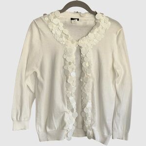 J Crew Classic White Lightweight Cotton Cardigan Paillette Sequin SZ M